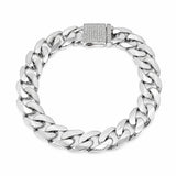 Sterling Silver Rhodium Plated Moissanite On Lock Classic Cuban Link Bracelet