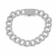 Load image into Gallery viewer, Sterling Silver Rhodium Plated Moissanite Pave Cuban Link Bracelet