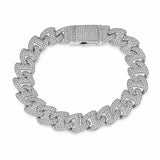 Sterling Silver Rhodium Plated Moissanite Pave Cuban Link Bracelet
