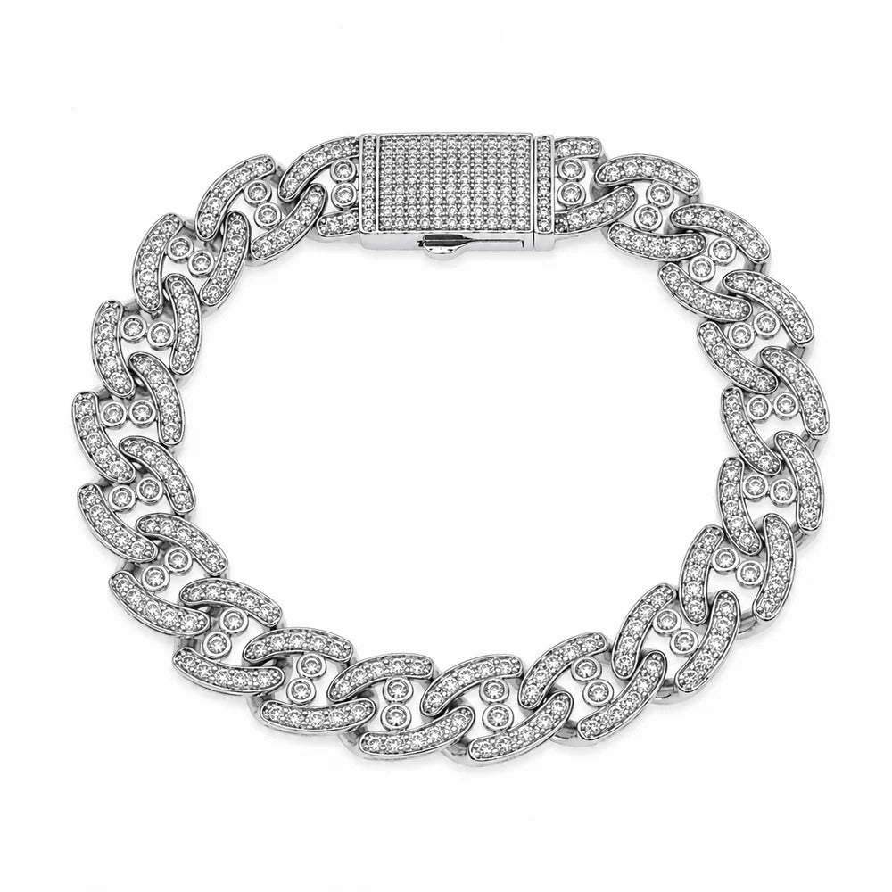 Sterling Silver Rhodium Plated Moissanite Cuban Link Bracelet
