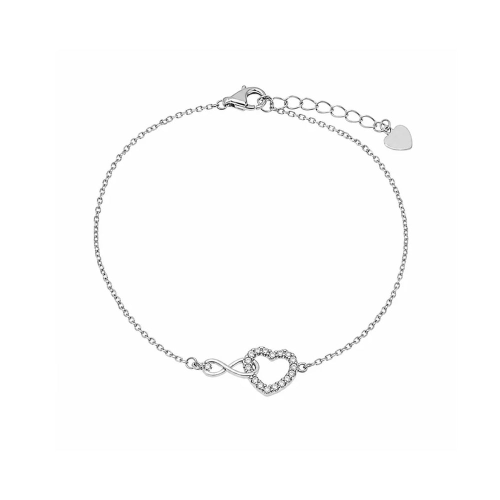 Sterling Silver Rhodium Plated Moissanite Open Heart Infinity Bracelet