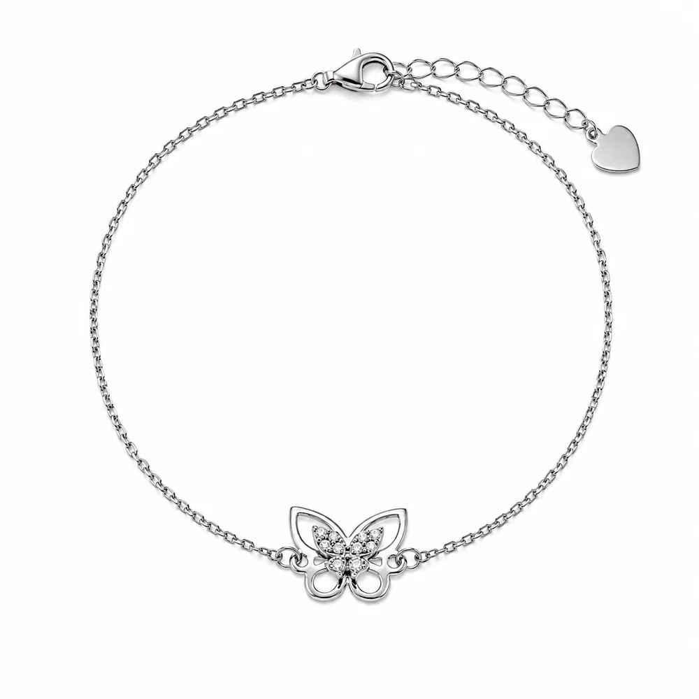 Sterling Silver Rhodium Plated Moissanite Flutter Butterfly Bracelet