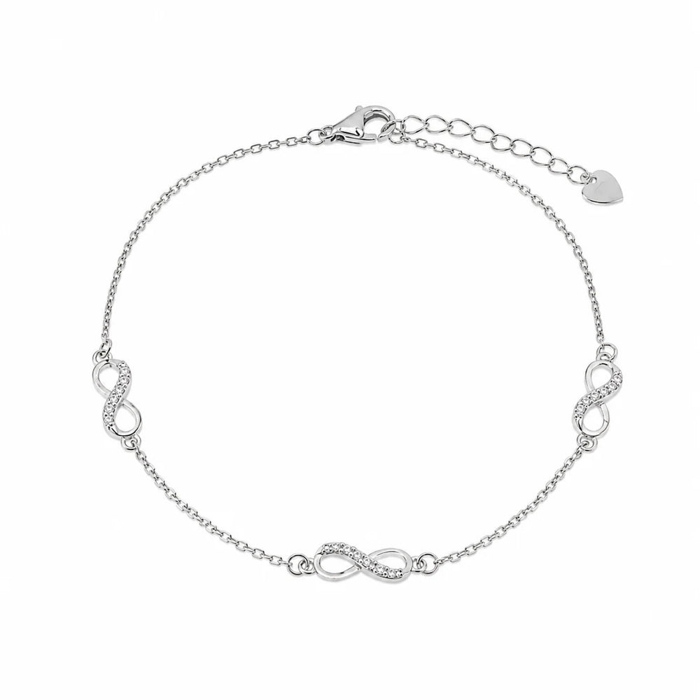 Sterling Silver Rhodium Plated Moissanite Infinity Charms Bracelet