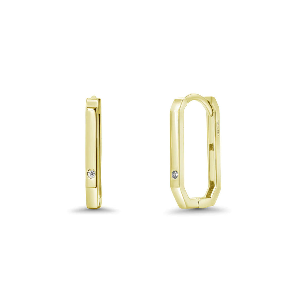 Sterling Silver Gold Plated Moissanite Geometric Rectangular Hoop Earrings