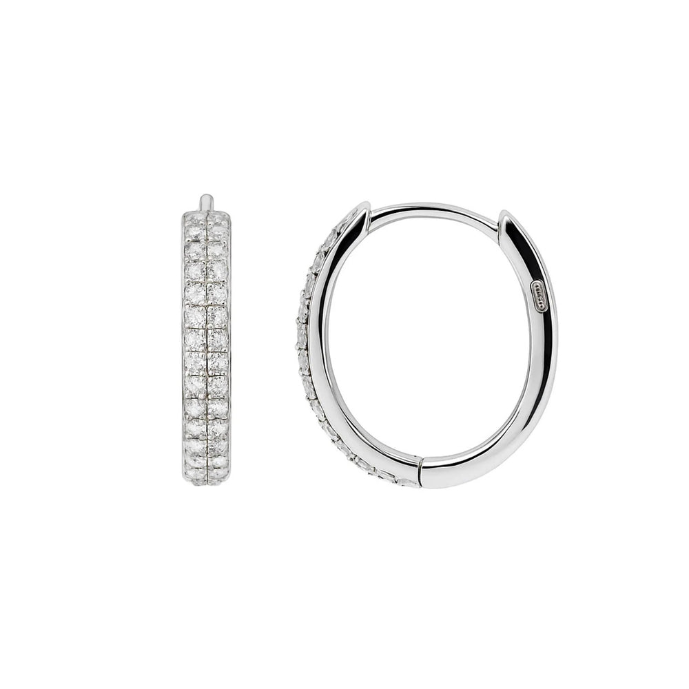 Sterling Silver Rhodium Plated Moissanite Micro Pave Huggie Hoop Earrings
