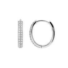Load image into Gallery viewer, Sterling Silver Rhodium Plated Moissanite Micro Pave Huggie Hoop Earrings