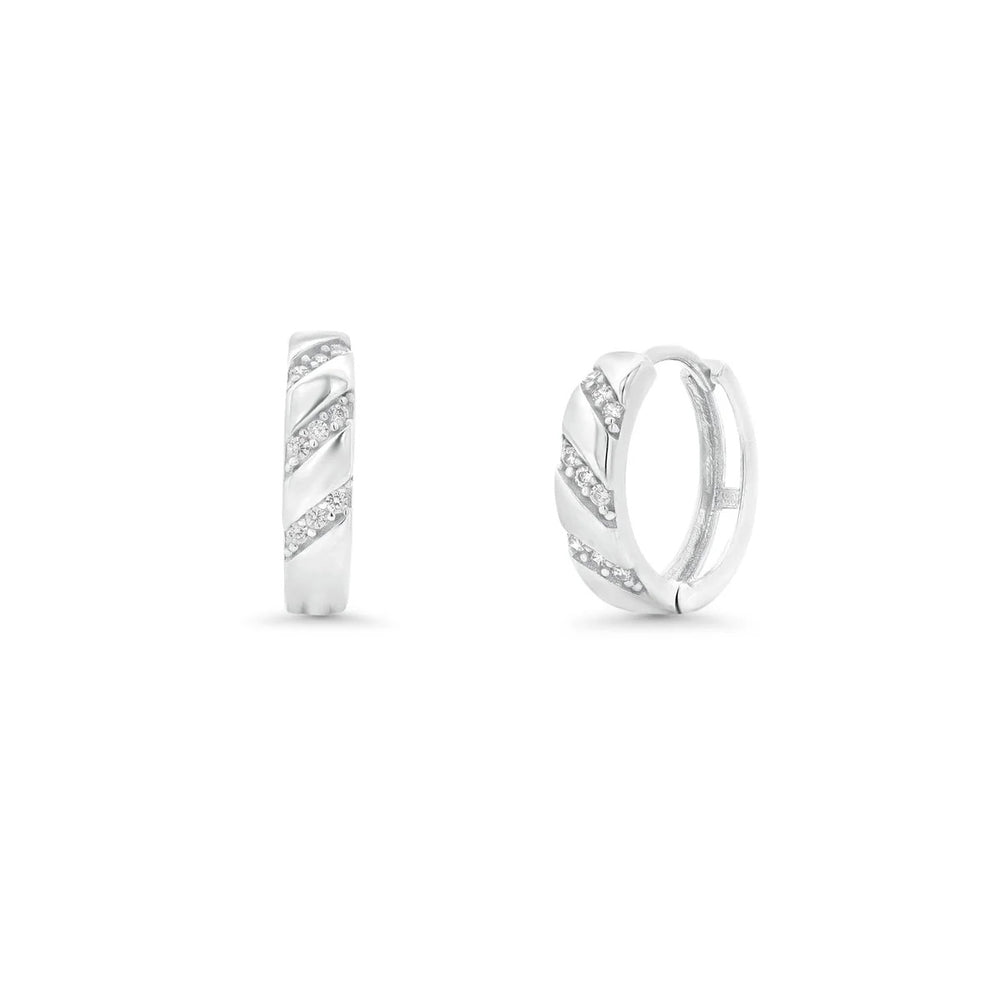 Sterling Silver Rhodium Plated Moissanite Pave Accents Hoop Earrings
