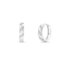 Load image into Gallery viewer, Sterling Silver Rhodium Plated Moissanite Pave Accents Hoop Earrings
