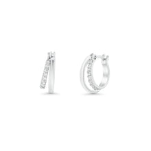 Load image into Gallery viewer, Sterling Silver Rhodium Plated Moissanite Double Row Clear Hoop Earrings