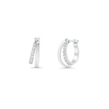Sterling Silver Rhodium Plated Moissanite Double Row Clear Hoop Earrings