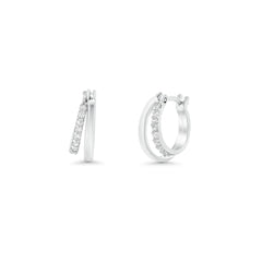 Sterling Silver Rhodium Plated Moissanite Double Row Clear Hoop Earrings