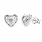 Sterling Silver Rhodium Plated Moissanite Diamond Cut Heart Stud Earrings