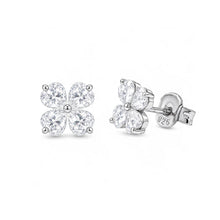 Load image into Gallery viewer, Sterling Silver Rhodium Plated Moissanite Lucky Clover Stud Earrings