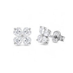Sterling Silver Rhodium Plated Moissanite Lucky Clover Stud Earrings