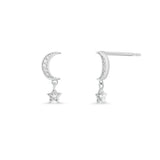 Sterling Silver Rhodium Plated Moissanite Moon And Star Drop Stud Earrings