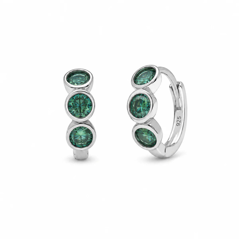 Sterling Silver Rhodium Plated Emerald Green Round Moissanite Higgie Earrings