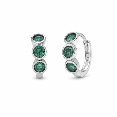 Sterling Silver Rhodium Plated Emerald Green Round Moissanite Higgie Earrings