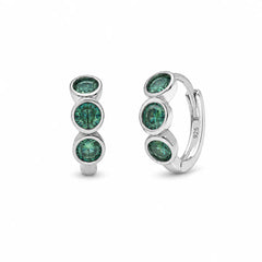 Sterling Silver Rhodium Plated Emerald Green Round Moissanite Higgie Earrings