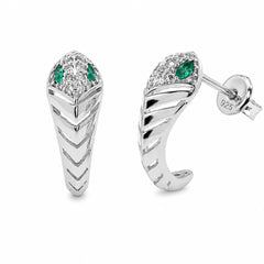 Sterling Silver Rhodium Plated Emerald Green And Clear Moissanite Chevron Wrap Earrings