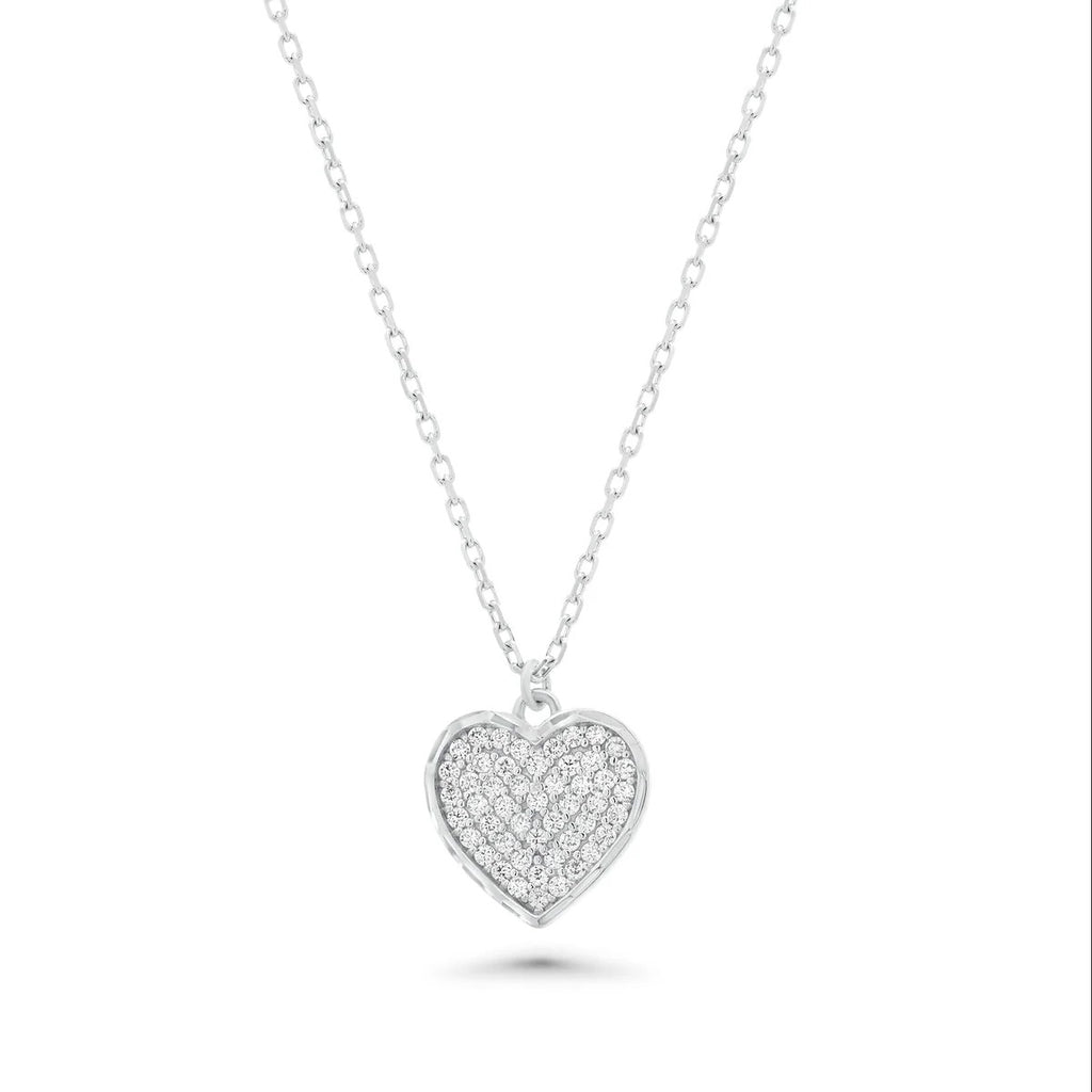 Sterling Silver Rhodium Plated Moissanite Heart Studded Adjustable Necklace