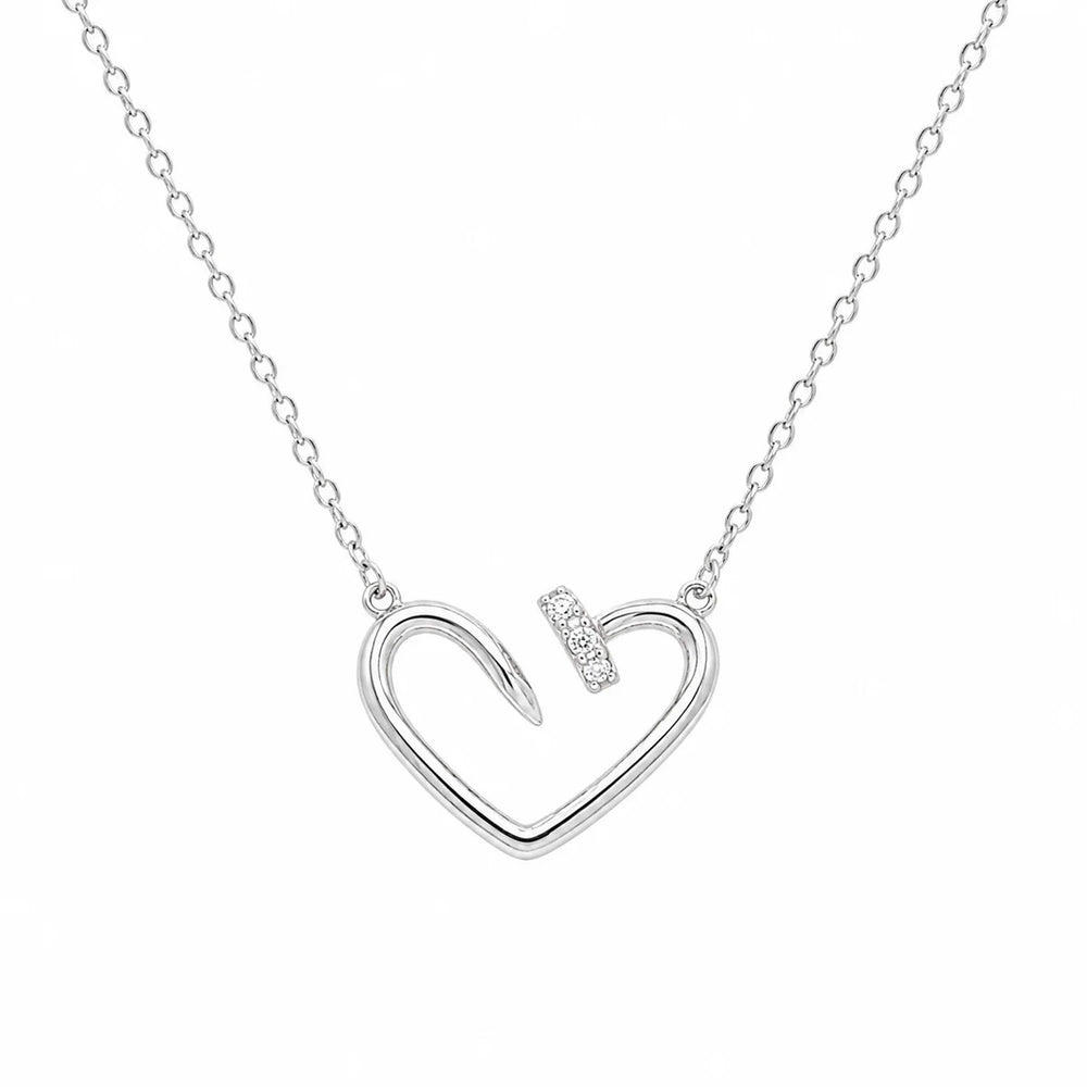 Sterling Silver Rhodium Plated Moissanite Open Heart Necklace