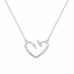 Sterling Silver Rhodium Plated Moissanite Open Heart Necklace