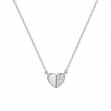 Load image into Gallery viewer, Sterling Silver Rhodium Plated Moissanite Half Pave Heart Pendant Adjustable Necklace