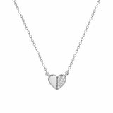 Sterling Silver Rhodium Plated Moissanite Half Pave Heart Pendant Adjustable Necklace