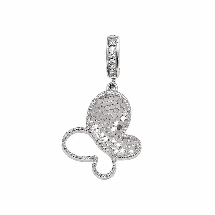 Sterling Silver Rhodium Plated Moissanite Honeycomb Butterfly Pendant