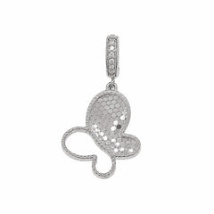 Sterling Silver Rhodium Plated Moissanite Honeycomb Butterfly Pendant