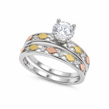 Load image into Gallery viewer, Sterling Silver threeTone Plated Moissanite Diamond Cut Solitaire Ring