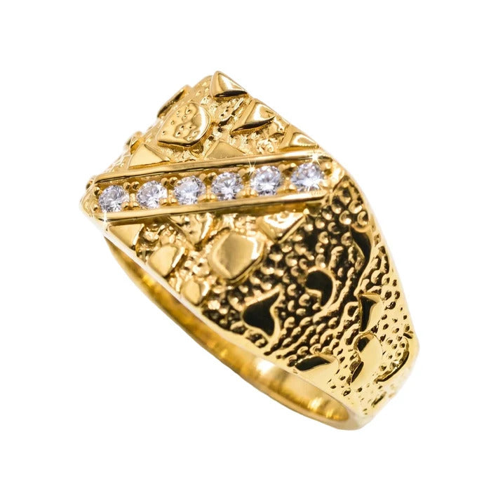 Sterling Silver Gold Plated Moissanite Men's Nugget Diagonal Band Ring