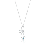 Sterling Silver Rhodium Plated Blue And Clear CZ Bow Necklace