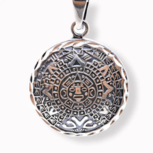 Load image into Gallery viewer, Sterling Silver Oxidized Small Diamond Cut Puffed Aztec Mayan Calendar 3D Pendant