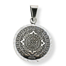 Load image into Gallery viewer, Sterling Silver Oxidized Diamond Cut Flat Aztec Mayan Calendar Pendant