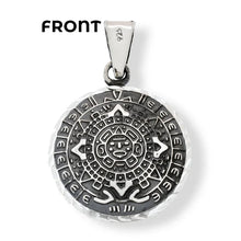 Load image into Gallery viewer, Sterling Silver Oxidized Diamond Cut Puffed Aztec Mayan Calendar Double Sided Pendant