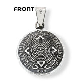 Sterling Silver Oxidized Diamond Cut Puffed Aztec Mayan Calendar Double Sided Pendant