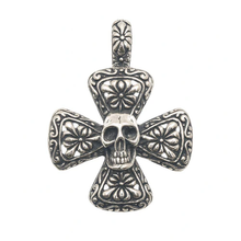 Load image into Gallery viewer, Sterling Silver Oxidized Gothic Skull Cross Pendant