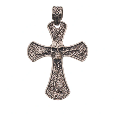 Sterling Silver Oxidized Antiqued Skull Cross Pendant