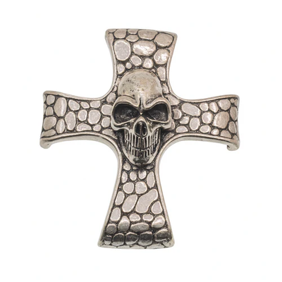 Sterling Silver Oxidized Antiqued Textured Skull Cross Pendant