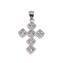 Load image into Gallery viewer, Sterling Silver Rhodium Plated Small Cross With Princess Cut CZ Pendant