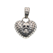 Load image into Gallery viewer, Sterling Silver Oxidized Textured Heart With Skull Accent Pendant