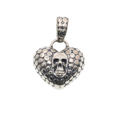 Sterling Silver Oxidized Textured Heart With Skull Accent Pendant