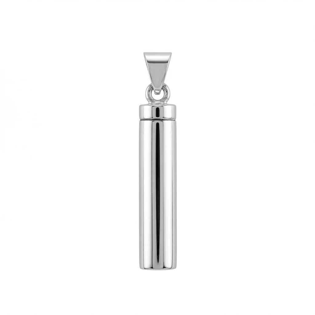 Sterling Silver High Polished Large Cylinder Memorial Screw Top Bail Pendant