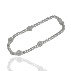 Sterling Silver Rhodium Plated Iced Out Flower Monaco Necklace