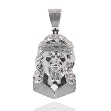 Load image into Gallery viewer, Sterling Silver Rhodium Plated Jesus Christ Cross Clear CZ Hollow Pendant