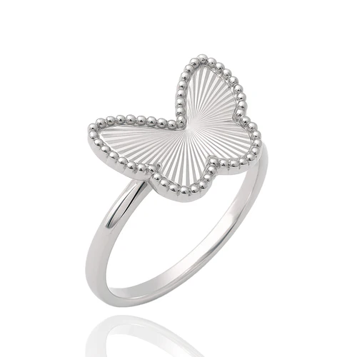 Sterling Silver Rhodium Plated Diamond Cut Butterfly Ring