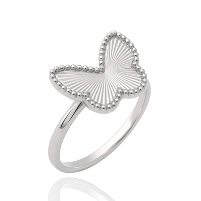 Sterling Silver Rhodium Plated Diamond Cut Butterfly Ring