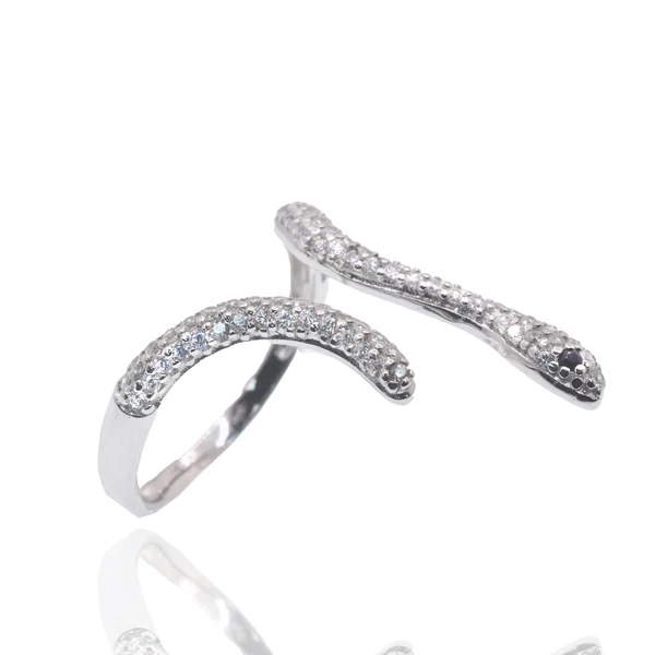 Sterling Silver Rhodium Plated Snake Clear CZ Ring
