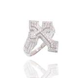 Sterling Silver Rhodium Plated Men's Iced Out Cross Pave CZ Statement Ring